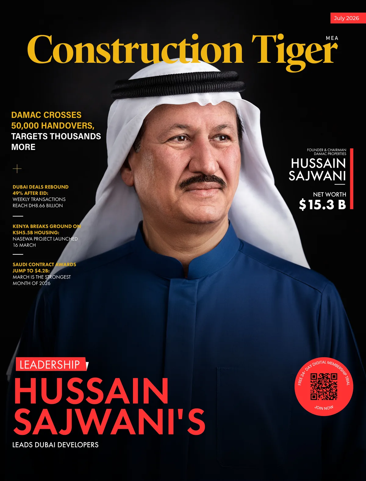 July 2026 Construction Tiger MEA issue: Hussain Sajwani leads Dubai developers
