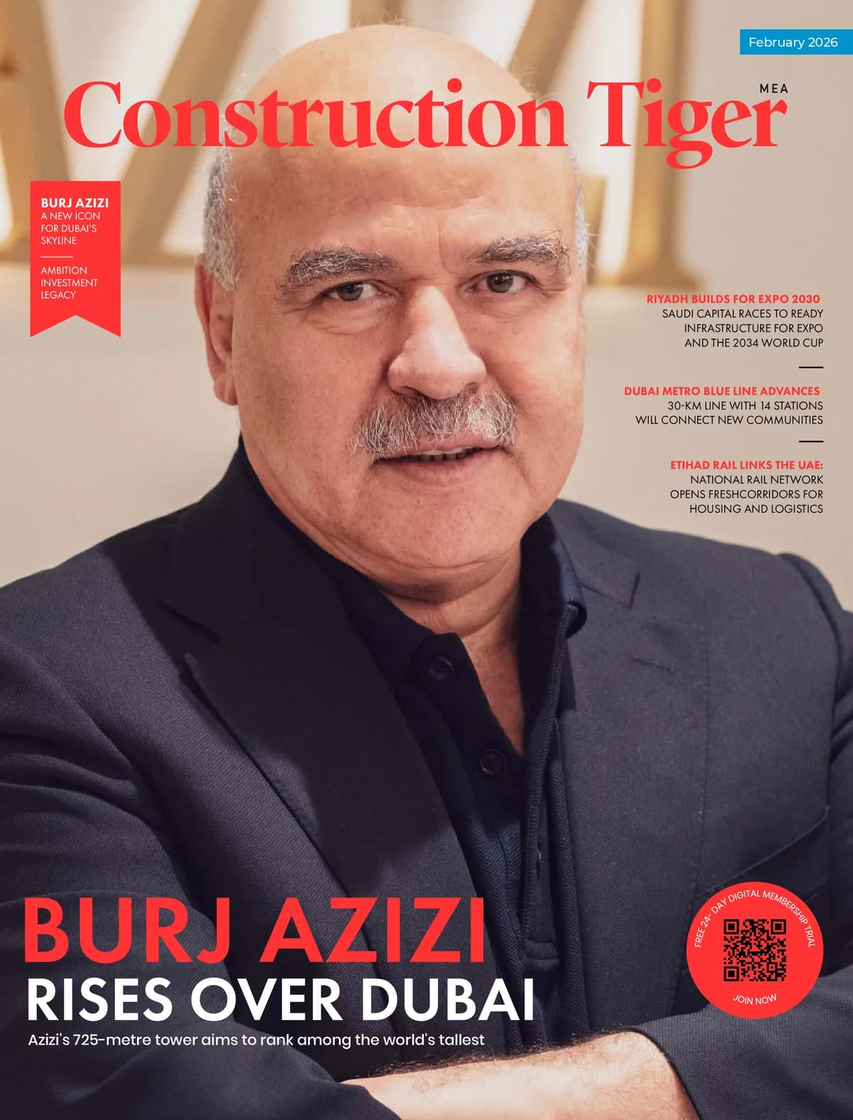 February 2026 Construction Tiger MEA issue: Burj Azizi rises over Dubai